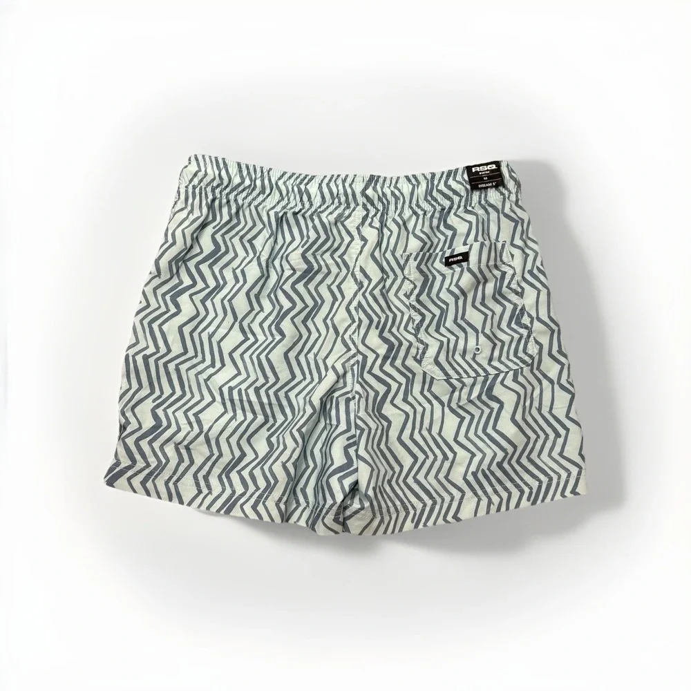RSQ‎ Swim Trunks Men Medium Aqua Zig Zag Pattern 5